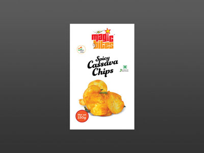 spicy cassava chips label design